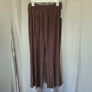 Catherine's 0X Ribbed Wide Leg Trouser Pants Brown Elastic Waist